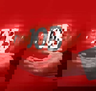 Hand with the word JOB floating on top of it